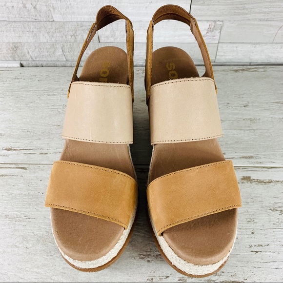 SOREL JOANIE II CAMEL LEATHER JUTE WEDGE SANDAL - Picture 3 of 14